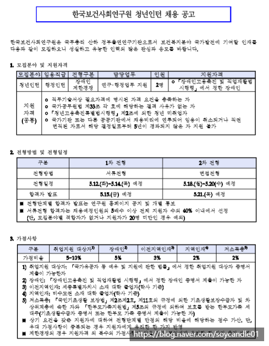  [채용][한국보건사회연구원] 행정인턴(장애인 제한경쟁) 채용 공고(4차)