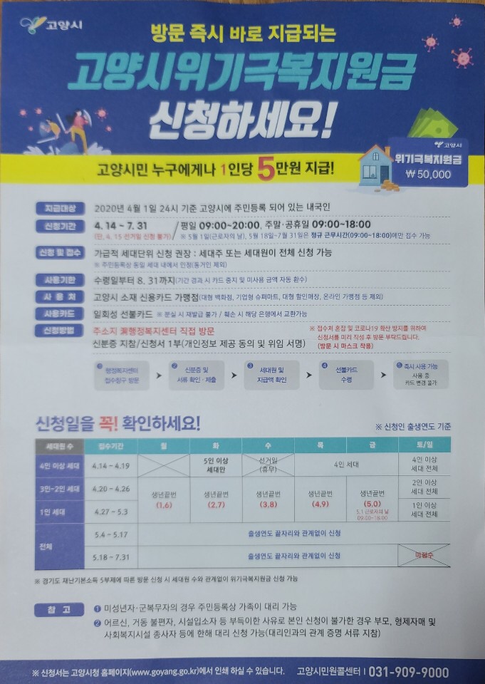  고양시민 누구에게나! 고양시위기극복지원금!