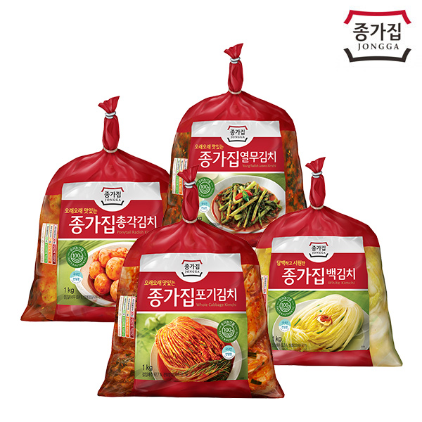 <핫딜><핫딜>가성비가 좋은 종가집 실속가득김치세트(포기+총각+열무+백김치) 각1kg 총4kg, 1kg, 4개 들여가세요~~