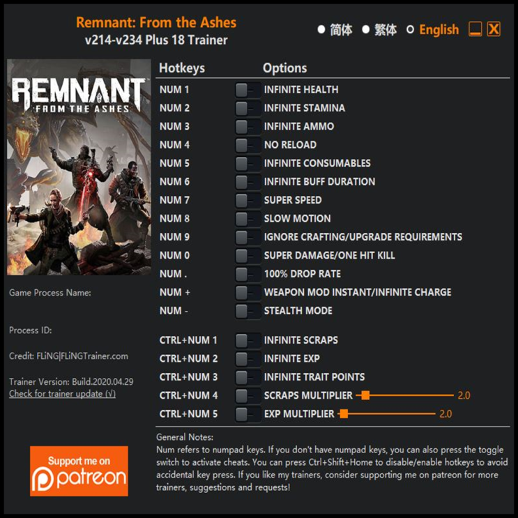  200430-렘넌트 프롬 디 애쉬 트레이너 (Remnant From the Ashes Trainer v214-v234 +18)3DM
