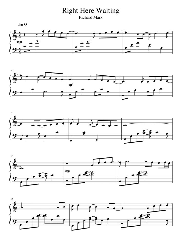 팝송 악보 Richard Marx - Right Here Waiting 팝송 악보 Richard Marx - Right Here Waiting