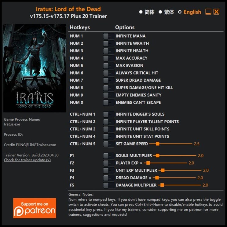  200501-이라투스 로드 오브 더 데드 트레이너 (Iratus Lord of the Dead Trainer v175.15-v175.17 +20)3DM