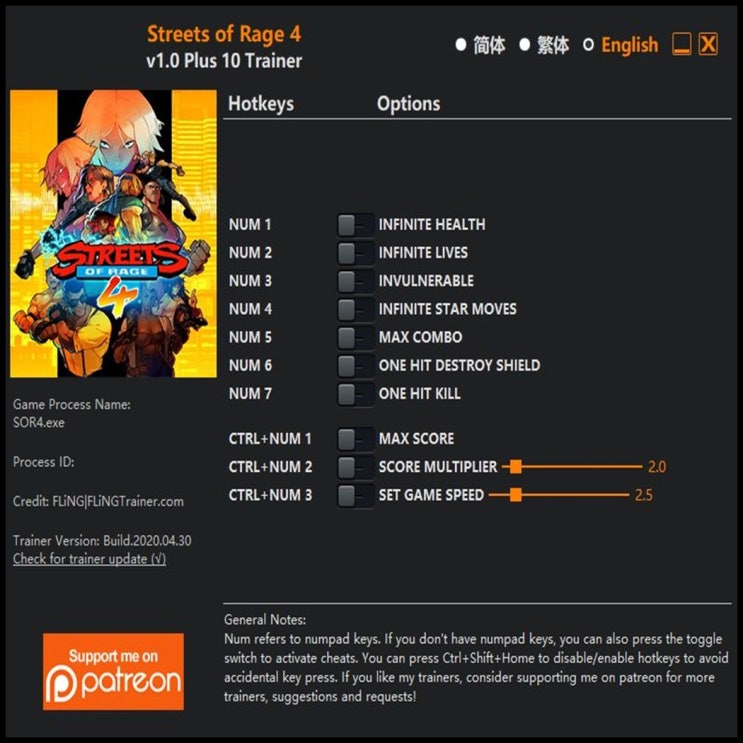  200501-베어 너클 4 트레이너 (Streets of Rage 4 Trainer v1.0 +10)3DM