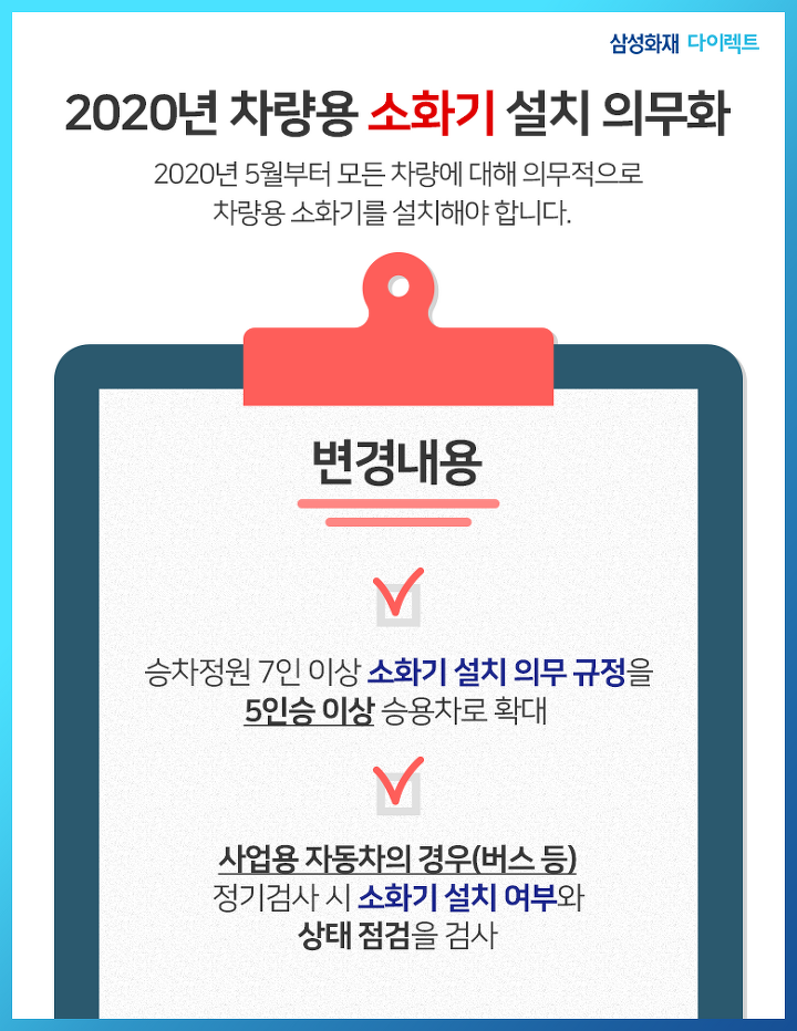  <2020년 5월 시행> 차량용 소화기 의무 설치(차량용 소화기종류 / 신차 소화기 의무설치 / 차량용 소화기 사용법)
