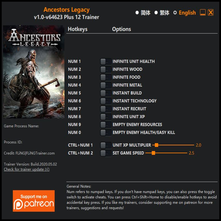  200503-엔세스터즈 레거시 트레이너 (Ancestors Legacy Trainer v1.0-v64623 +12)3DM