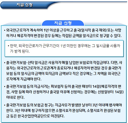 외국인근로자 출입국만기보험금 및 임금체불 보증보험금 수령