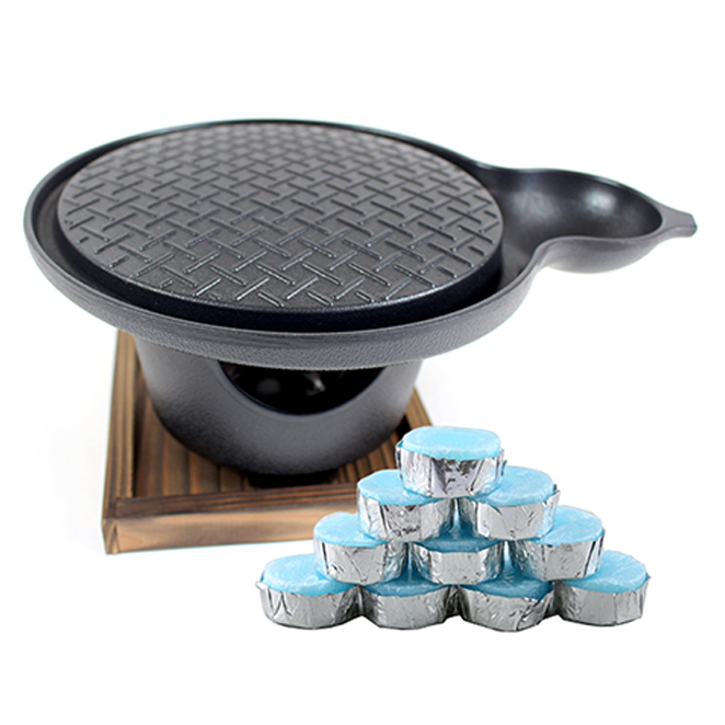  리뷰모음 키친아트 혼밥 개인화로 그릴팬 + 워머 + 우드받침 + 고체연료 10p A세트, 160mm, 1세트