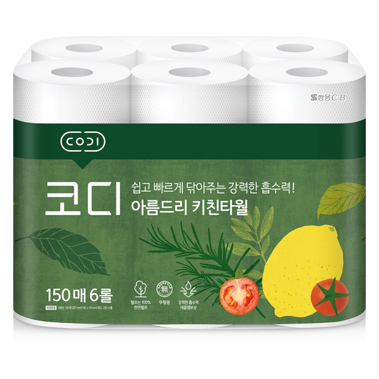  리뷰모음 코디 아름드리 천연펄프 키친타올 150매, 6개입, 1개