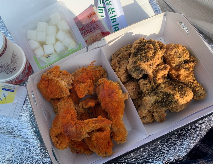  한강에서 비비큐 신메뉴 레드착착&블랙페퍼 반반 시켜먹기 (+돗자리 대여)