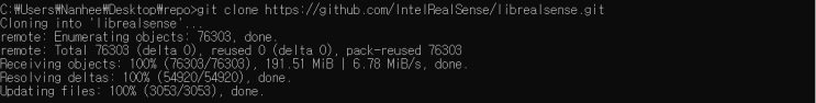  RealSense 카메라 setting하기
