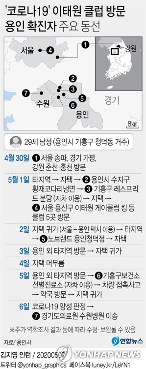 [속보]용인 기흥구 청덕동 66번 이태원 클럽 확진자 이동동선