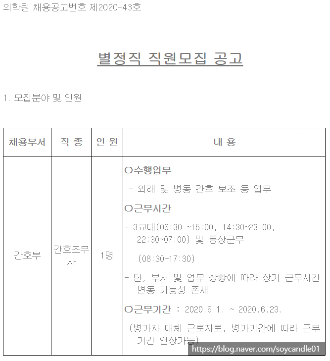  [채용][한국원자력의학원] 별정직 직원모집 공고(간호부)