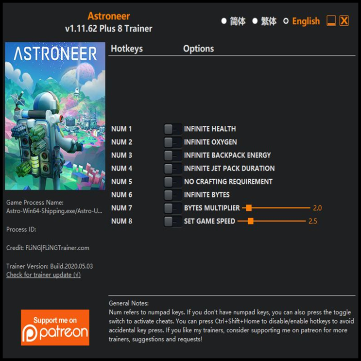  200504-아스트로니어 트레이너 (Astroneer Trainer v1.11.62 +8)3DM