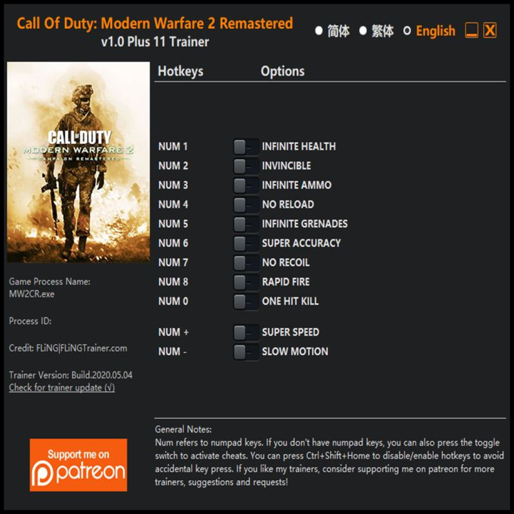  200505-콜 오브 듀티 모던 워페어 2 리마스터 트레이너 (Call Of Duty Modern Warfare 2 Remastered Trainer v1.0 +11)3DM