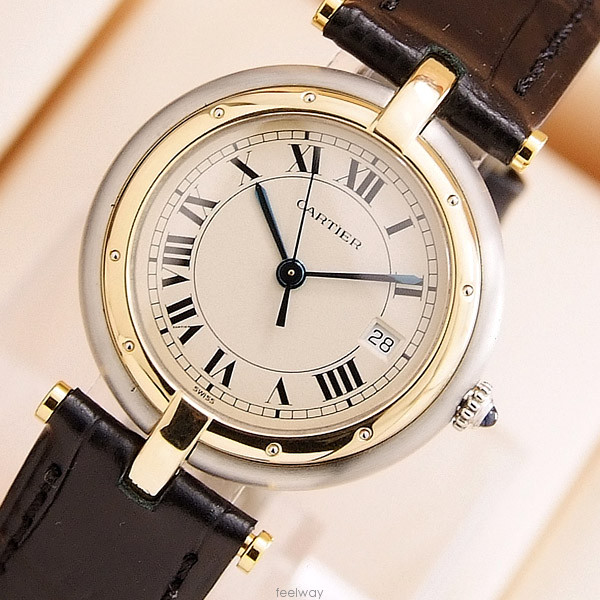 Cartier 까르띠에 산토스 18k 콤비 원형 쿼츠 가죽 여성용 시계