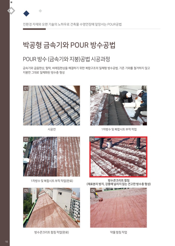  POUR공법을 이용한 금속기와 및 함석기와 방수공법