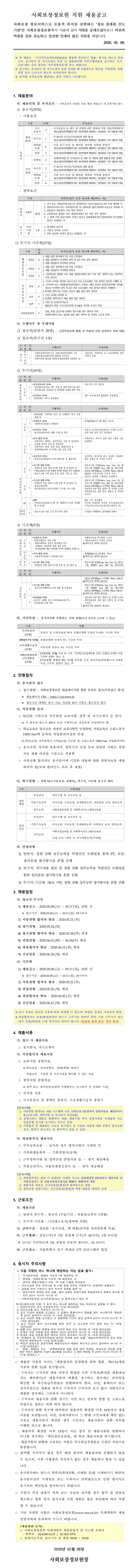 [채용][사회보장정보원] 2020년도 정규직 계약직 채용 공고