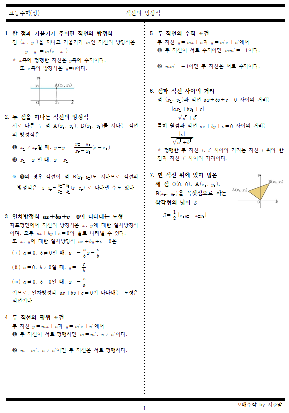  [고등수학(상)개념정리] 직선의 방정식 개념 공유