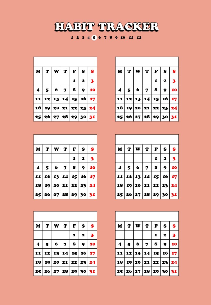  5월 레트로 Habit tracker 무료 공유 - 굿노트,노타빌리티, S 노트 속지/양식