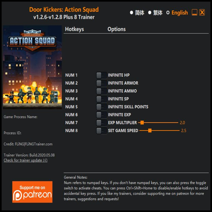  200509-도어 키커스 액션 스쿼드 트레이너 (Door Kickers Action Squad Trainer v1.2.6-v1.2.8 +8)3DM