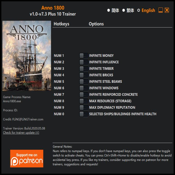  200509-아노 1800 트레이너 (Anno 1800 Trainer v1.0-v7.3 +10)3DM