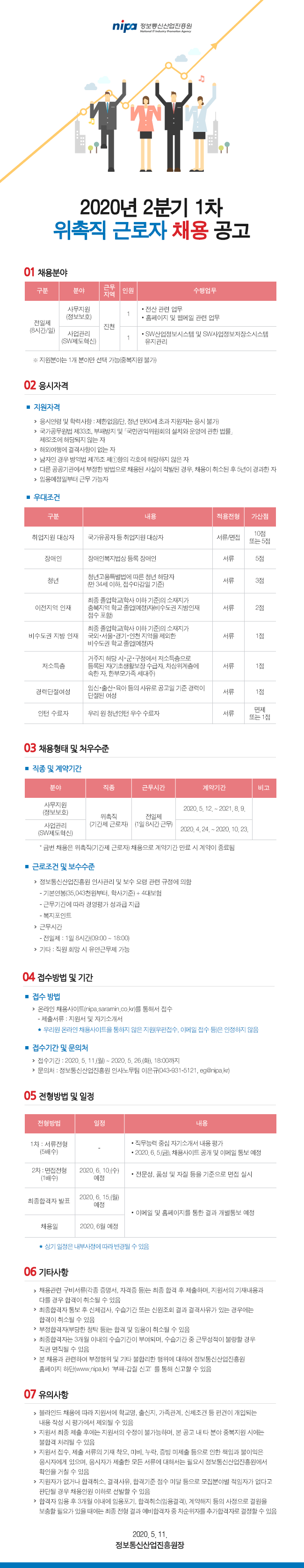 [채용][정보통신산업진흥원] 2020년 2분기 1차 위촉직 근로자 채용 공고