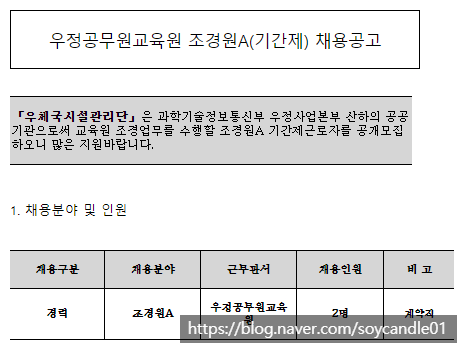  [채용][우체국시설관리단] 우정공무원교육원 조경원A(기간제) 채용공고