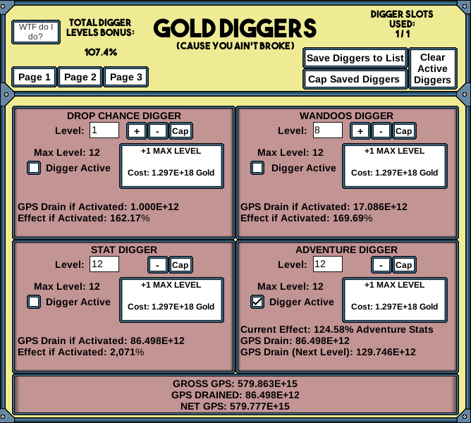 NGU IDLE 정보 - Gold Digger