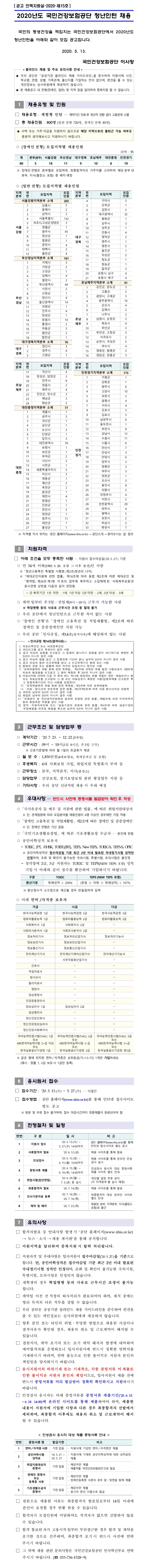  [채용][국민건강보험공단] 2020년도 청년인턴 채용