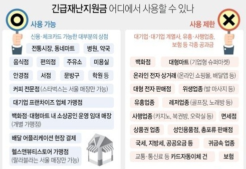  코로나 긴급재난지원금 사용처, 사용가능한곳, 사용불가능한곳