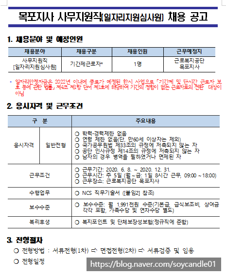  [채용][근로복지공단] [목포지사]사무지원직[일자리지원심사원] 채용공고