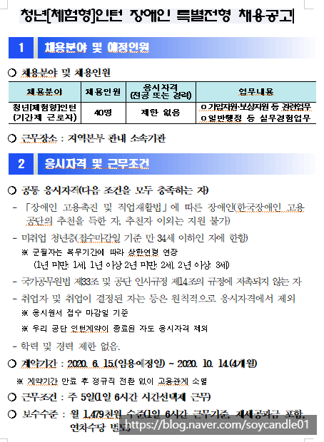  [채용][근로복지공단] 청년(체험형)인턴 장애인 특별전형 채용공고
