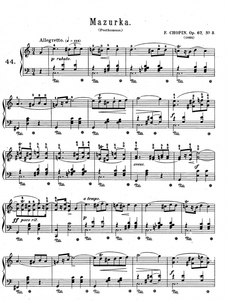 쇼팽 마주르카 악보 op.67 no.3 짧고 아름다운 피아노곡
