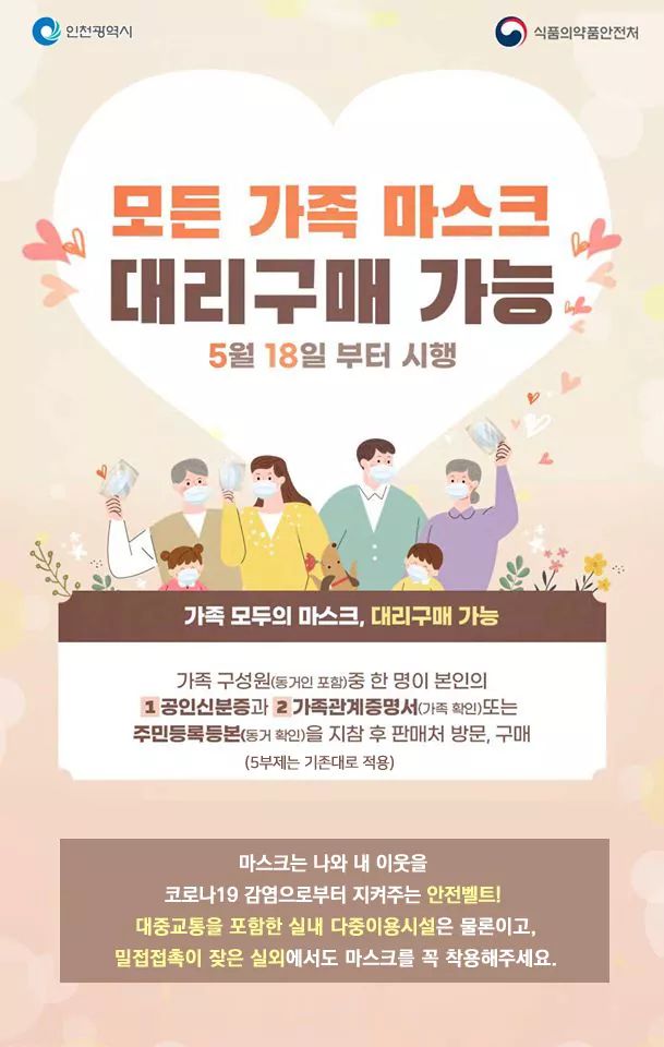  공적마스크 대리구매  5월18일부터 가족 누구나 가능