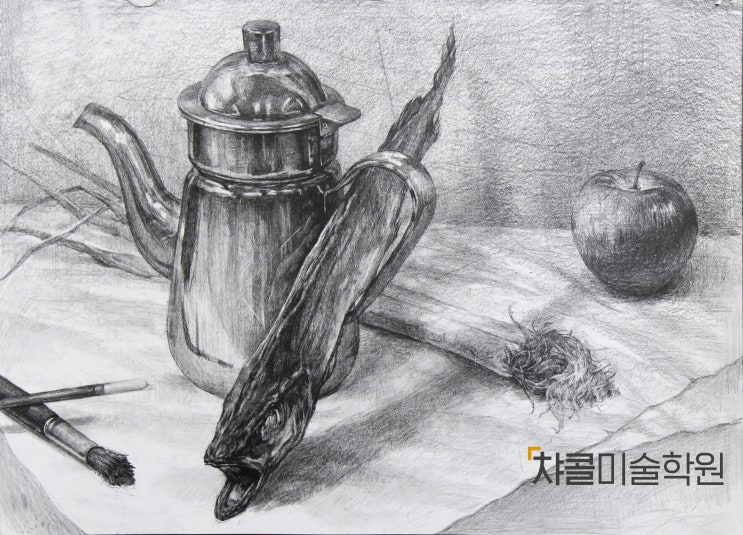  영통 망포/신동 챠콜미술학원 정물소묘 시범작과 다양한 중1,2 수업작(중등미술),수업방식