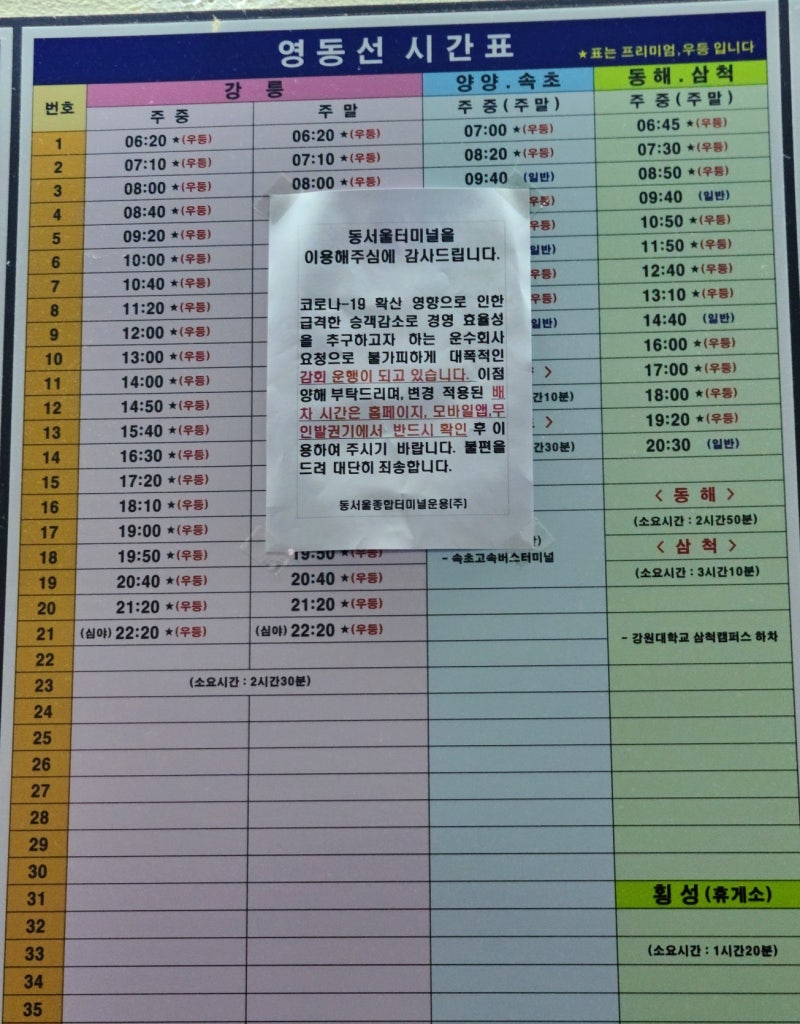 동서울터미널 고속버스 시간표(호남선. 영동선. 경부선) : 네이버 블로그 동서울터미널 고속버스 시간표(호남선. 영동선. 경부선) : 네이버 블로그
