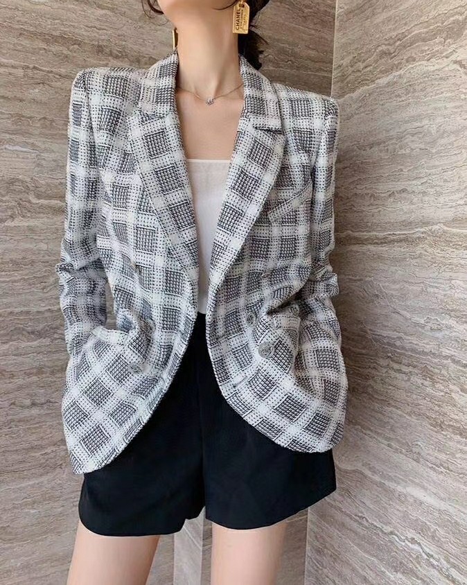  20SS 샤넬 신상 트위드 체크 더블버튼 정장 자켓