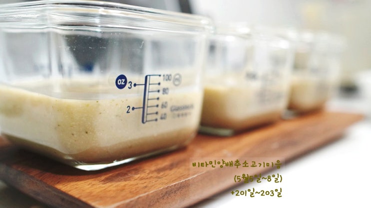  (+198~203일) 초기이유식2 / 완모아기 양배추브로콜리소고기쌀미음 / 비타민양배추소고기쌀미음/  베이비무브 이유식마스터기 / 글라스락490 내열용기
