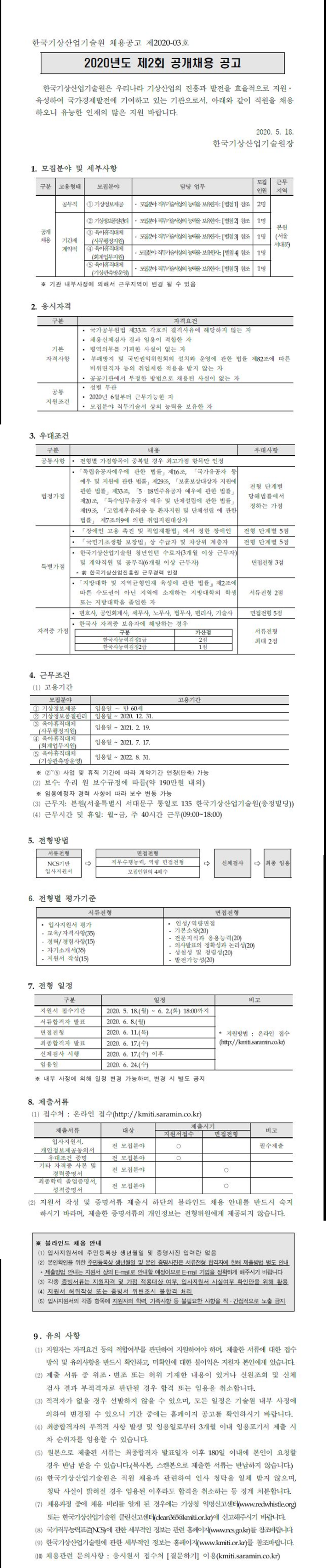  [채용][한국기상산업기술원] 2020년도 제2회 공개채용