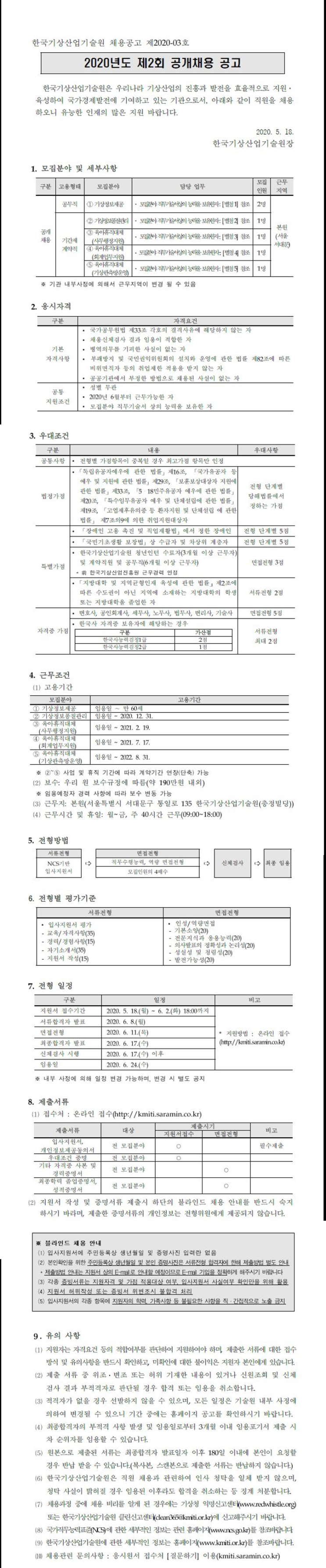 [채용][한국기상산업기술원] 2020년도 제2회 공개채용