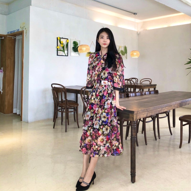플라워 쉬폰 원피스 포인트룩으로 good