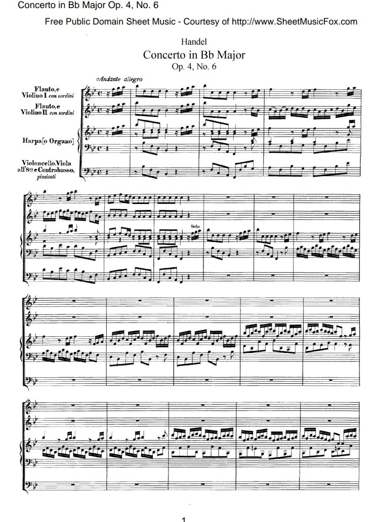 헨델 하프 협주곡 악보 Handel Harp Concerto in B Major Op.4-6 HWV294