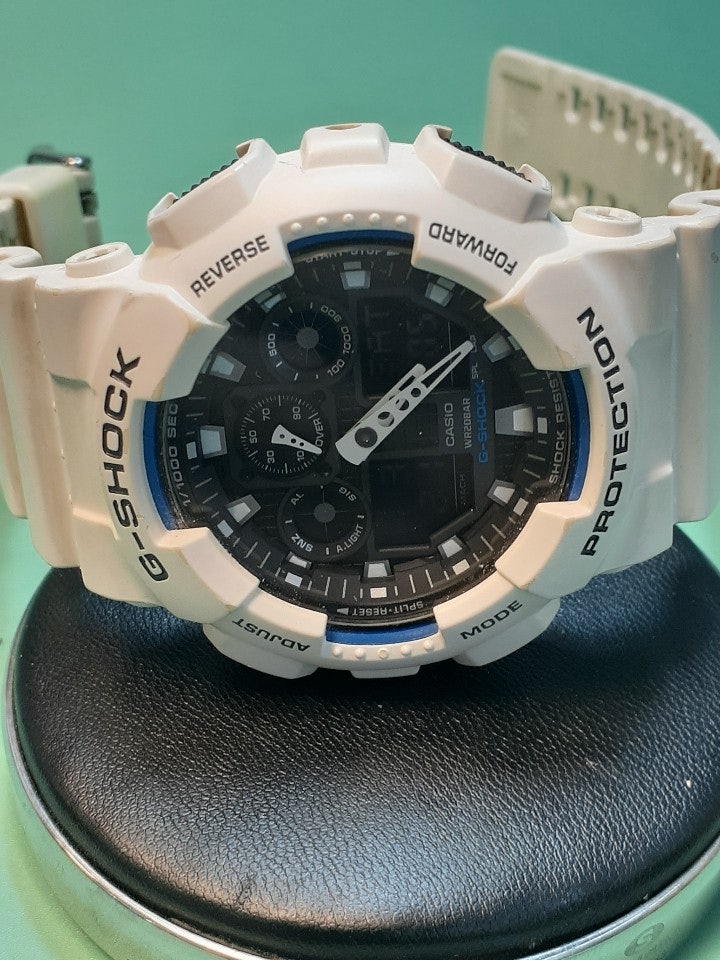 카시오 지샥 GA-2100 지얄 오크터쿼이즈 블루 다이얼 베젤 화이트 인덱스 그레이 핸즈 메탈 케이스 화이트 러버 스트랩 커스텀_강남 명품시계수리 Casioak AP 터쿼이즈블루