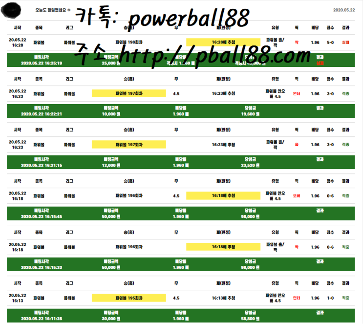 동행복권 파워볼 2틀연속 5연승 이상 기록행진