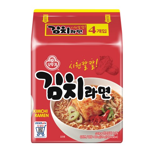 (로켓배송) 오뚜기 김치라면 멀티 120g 4개입