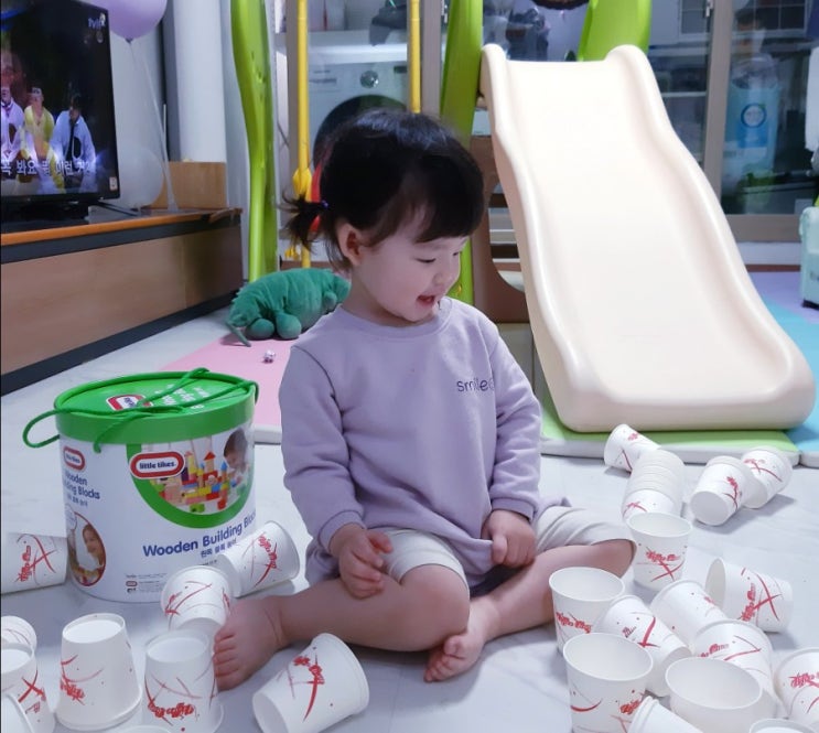  화산폭발놀이, 종이컵 놀이 - 아기랑 집에서 놀기