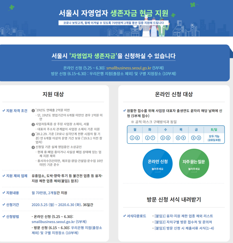 서울시 자영업자 생존자금 신청방법 및 자격(온라인/오프라인)
