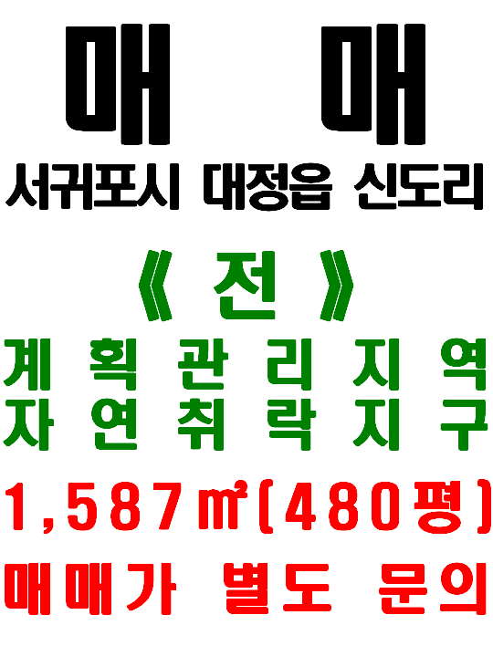 <서귀포시 토지> 대정읍 신도리 - 4차선 일주서로 옆, 신도1리 마을 내 토지(매물번호 460)