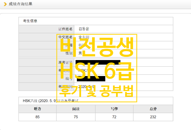  [중국어 공부법 필독!] 비전공자 2달 HSK 6급 합격 후기 (중국어 총 공부 시간 8개월~9개월) 및 효율적인 공부법.
