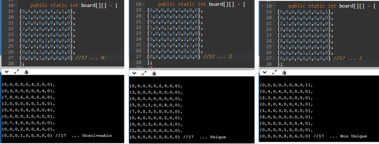 Sudoku Checker ... Unsolveable or Unique or Non-Unique (스도쿠-유일정답여부 확인프로그램) Java Source Code